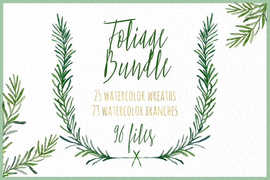 水彩花环&花枝插画 Wreaths & branches watercolor插图