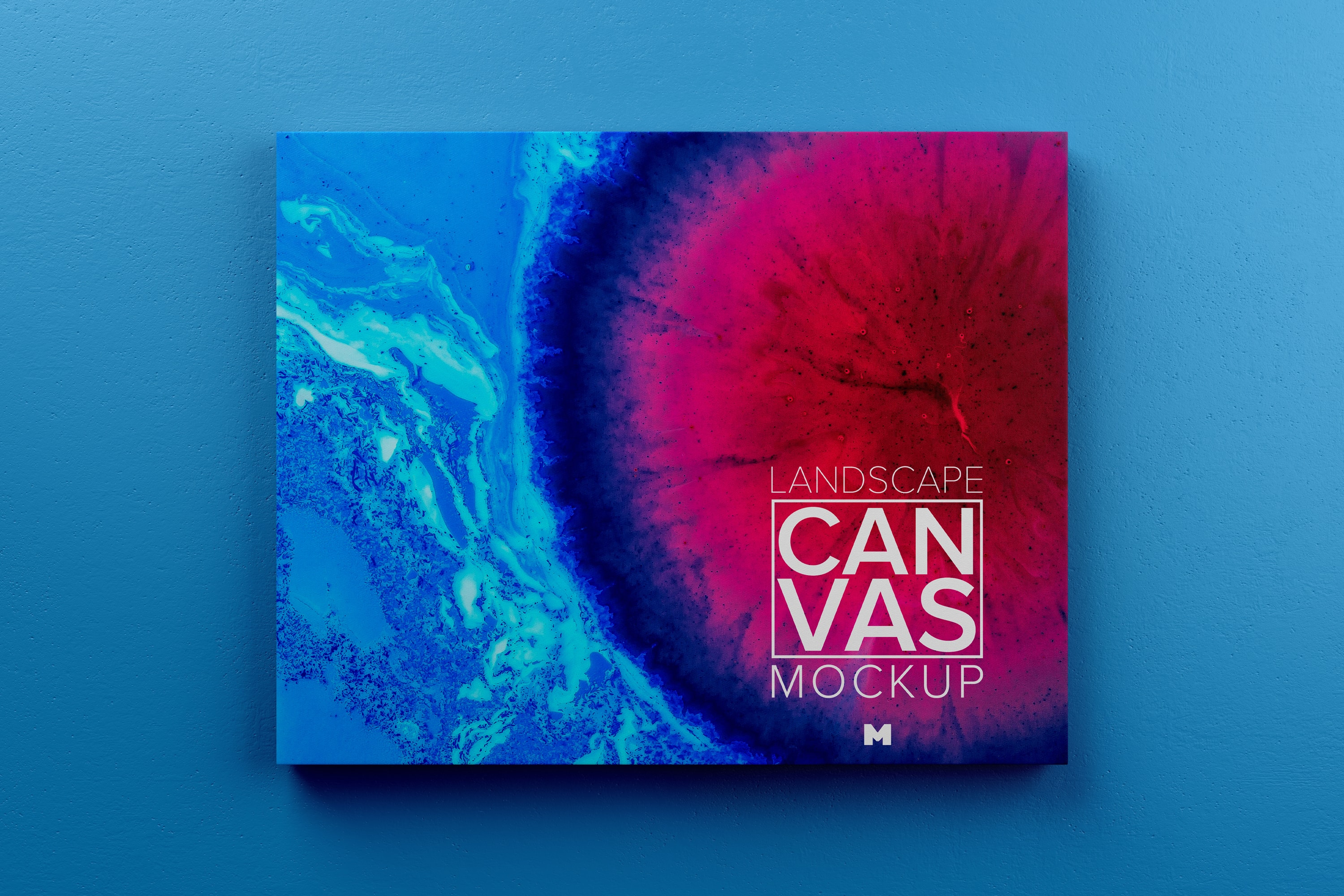 挂墙画布画框前视图样机模板素材02 Landscape Canvas Frame Mockup Hanging on Wall in Front View 02插图(1)