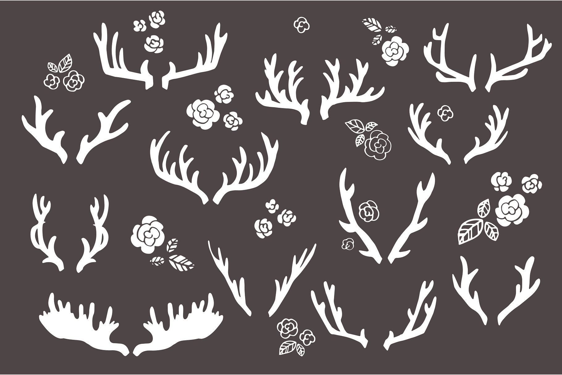 手绘鹿角圣诞元素矢量剪贴画 Hand Drawn Antlers Clip Art – Vector插图(2)