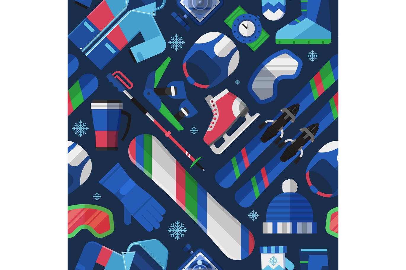 冬日运动&游戏主题等距矢量插画素材库精选素材 Winter Sports and Games Pattern插图