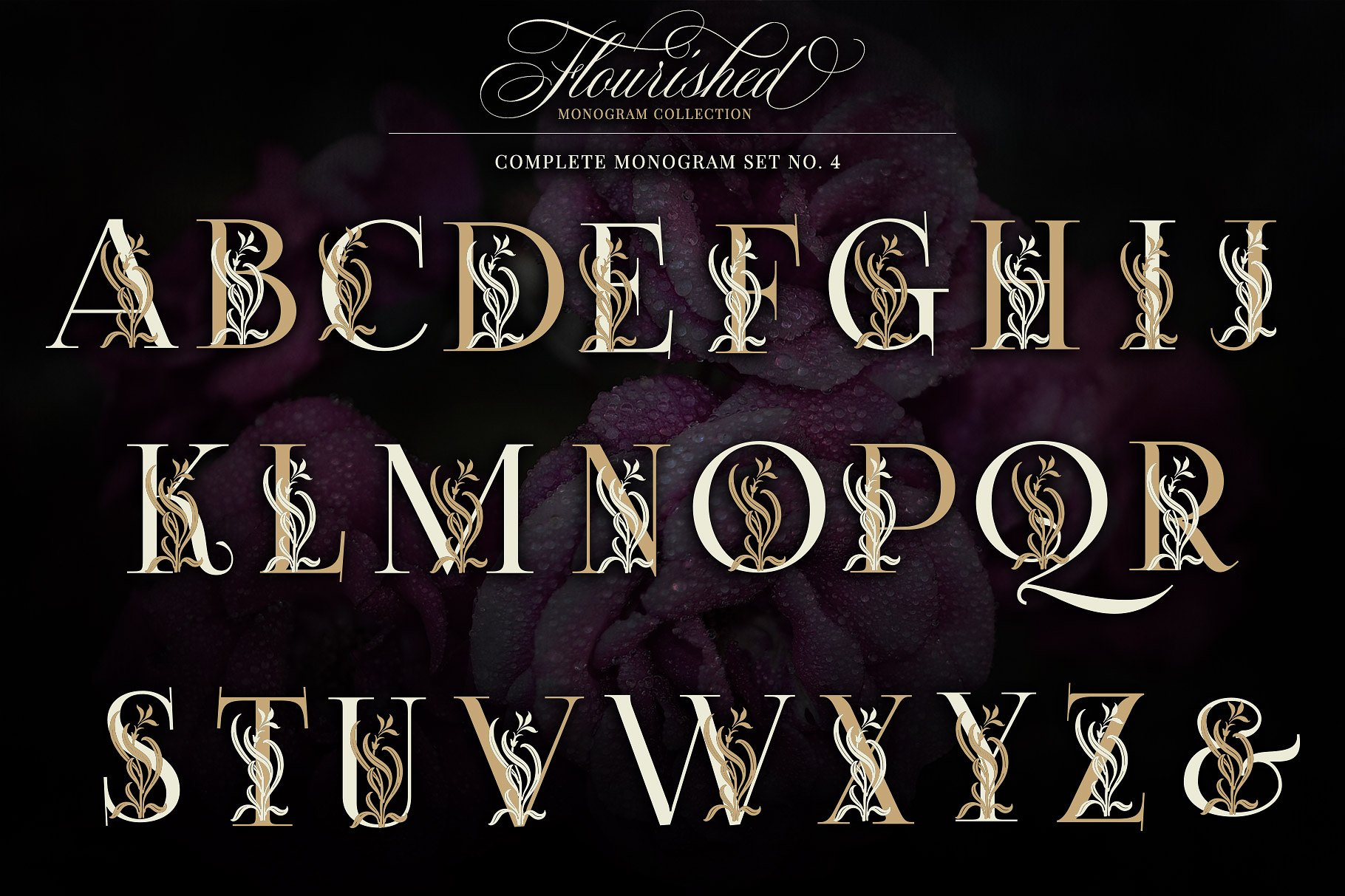 优雅手绘花卉装饰字母矢量素材 Flourished Monogram Collection插图(8)