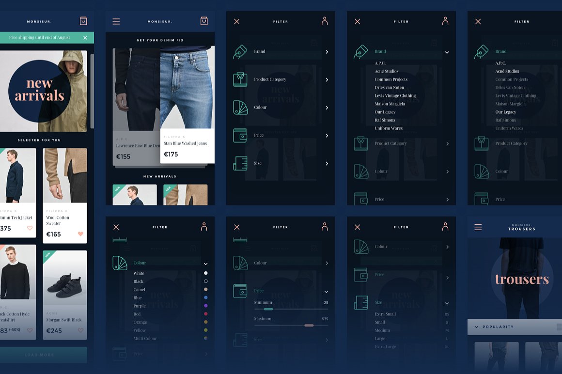 时尚服饰电子商务 APP UI 套件 Monsieur. Mobile E-commerce UI Kit [For Sketch&Principle]插图(7)