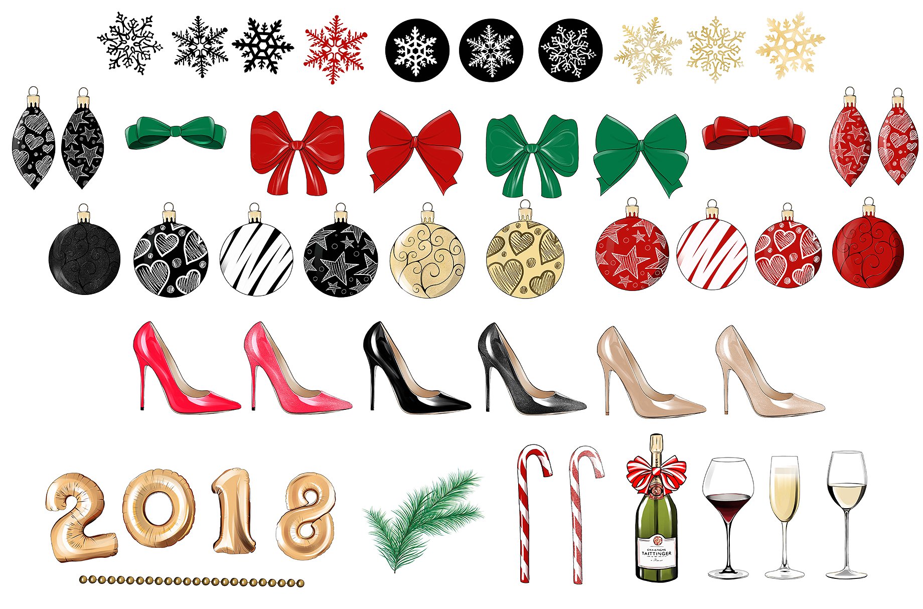 手绘新年和圣诞节剪贴画插图(8)