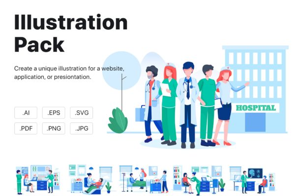 医院&amp;医疗场景矢量插画素材v1 Hospital &amp; Healthcare Vector Scenes