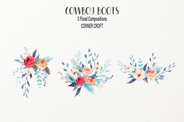 西部牛仔文化靴子&配件水彩插画合集 Watercolor Cowboy Boots And Accessory collection插图(4)