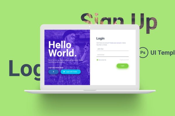 网站注册登录表单独立页面设计素材库精选模板 Hello World Login &amp; Registration Form