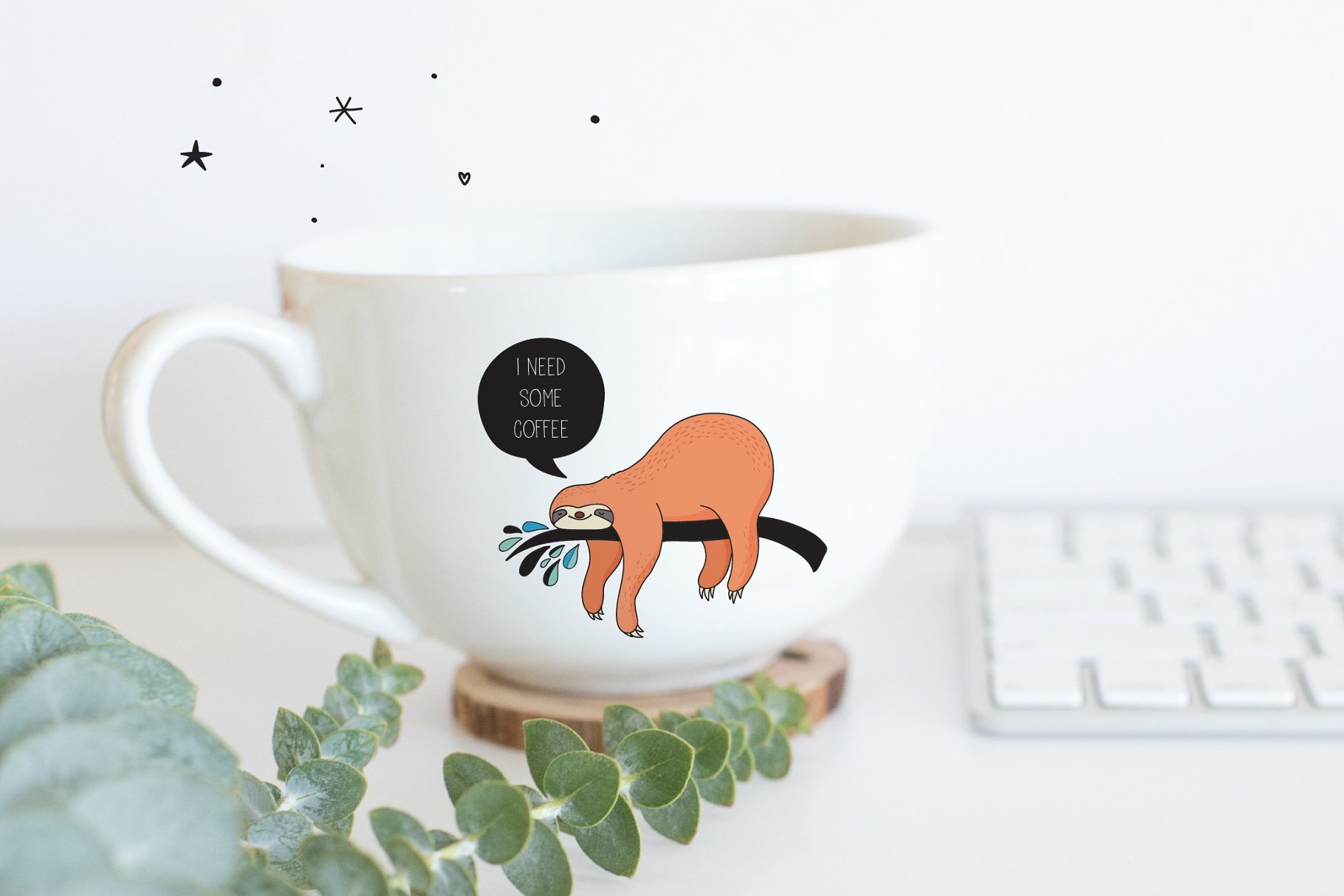 可爱的树懒图标、卡片、图案 Cute sloths icons, cards, patterns插图(2)