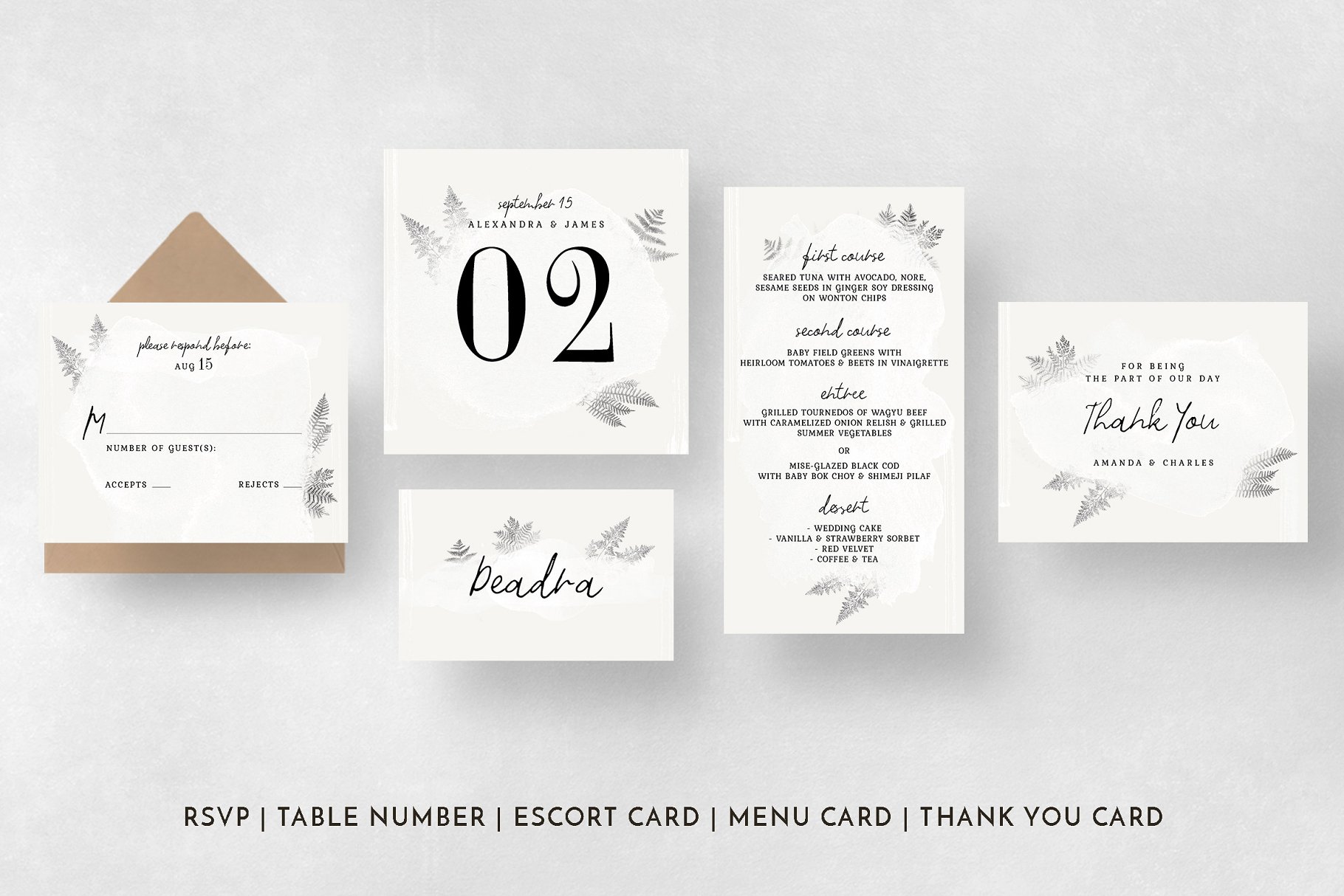 水彩画风格婚礼设计物料模板 Watercolor Sprigs Wedding Suite插图(10)