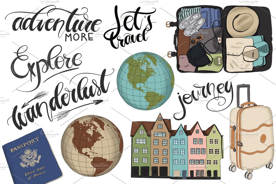 旅行主题手绘设计工具包 Wanderlust Hand Drawn Design Kit插图(4)