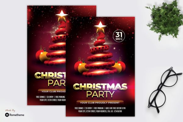圣诞主题晚会派对活动海报传单素材库精选PSD模板 Christmas Party Flyer MR