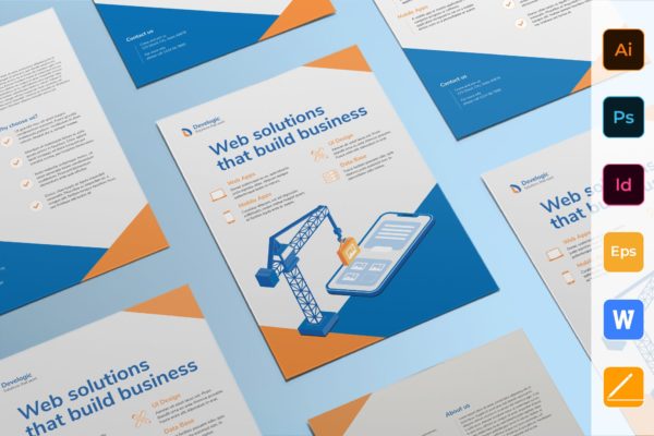 Web&amp;APP产品开发设计宣传推广传单设计模板 Web And Mobile App Development Flyer