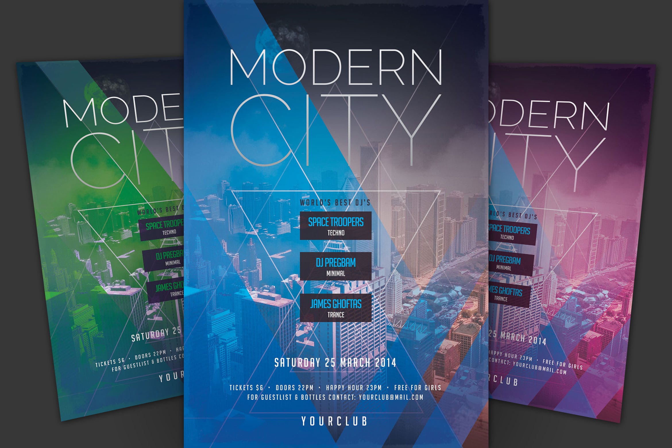 现代城市风格音乐活动海报传单素材库精选PSD模板 Modern City Flyer插图