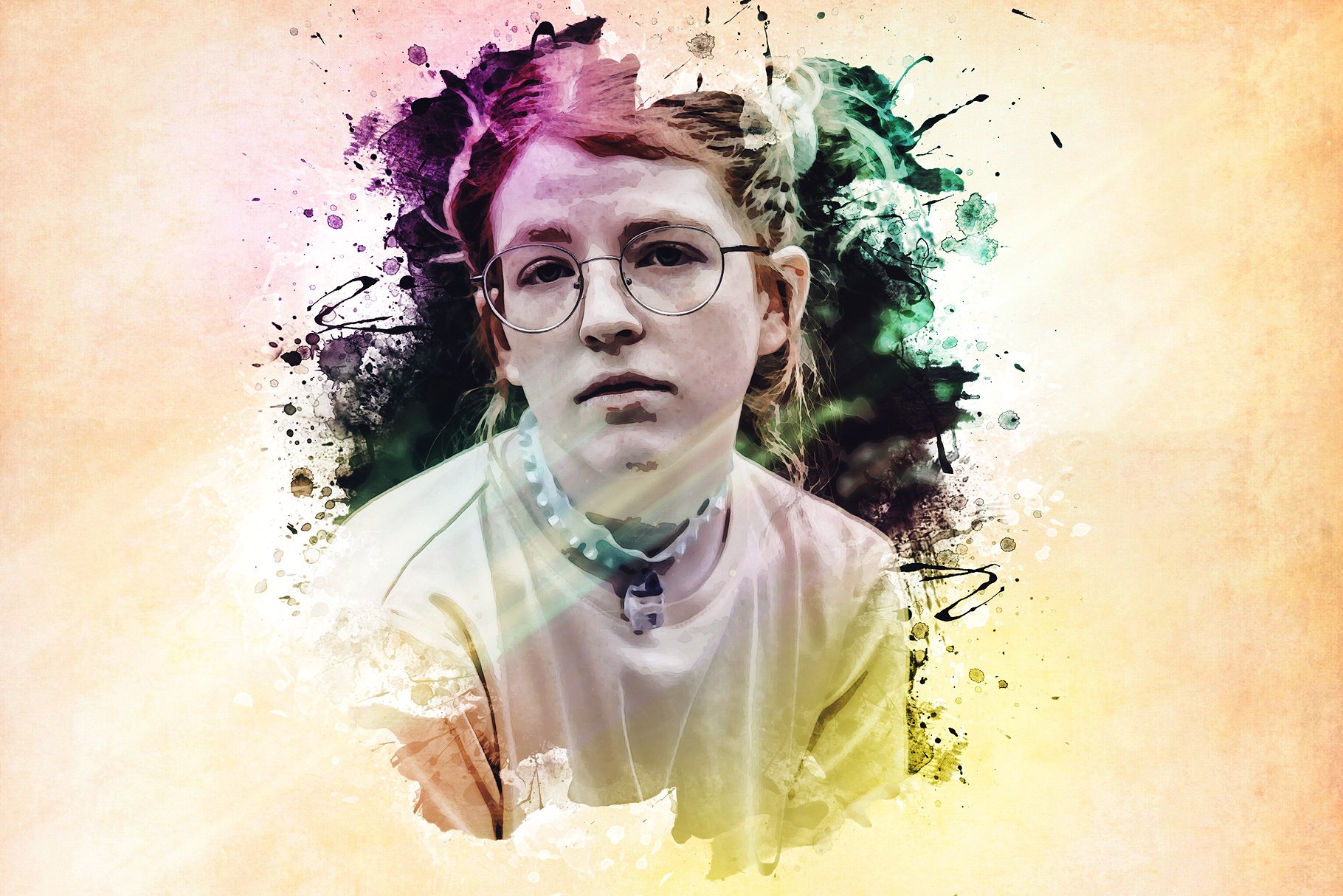 精美水彩艺术照一键生成PS动作 Watercolor Photoshop PSD Template插图(5)