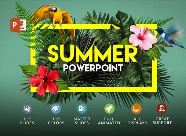 素材库下午茶：夏季鲜花主题的PPT&amp;海报模版套装下载[PPTX,PSD]