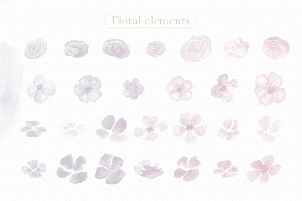 浅灰暗色调花卉元素Photoshop笔刷 Floral Watercolor Photoshop Brushes插图(2)