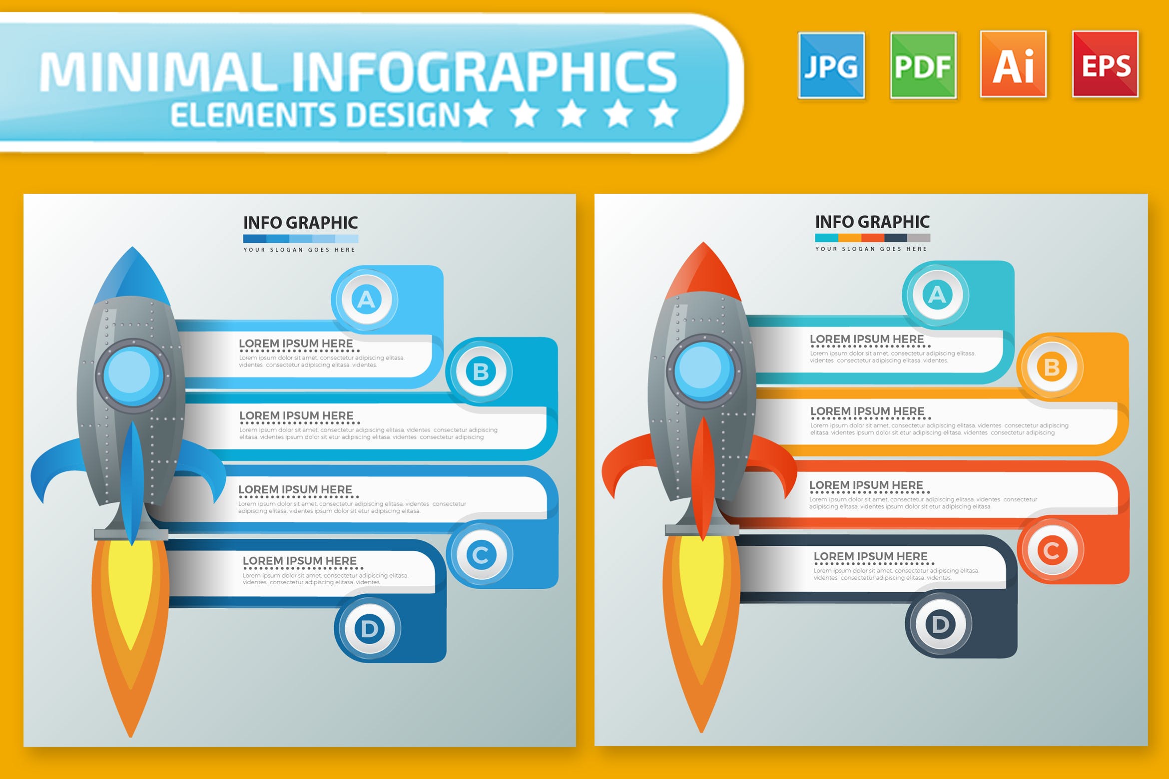 火箭-信息图表矢量图形素材库精选素材 Rocket Infographics design插图