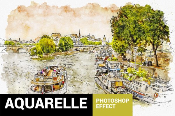 城市风景转水彩&铅笔素描效果PS动作 Aquarelleum – Urban Sketch Photoshop Action