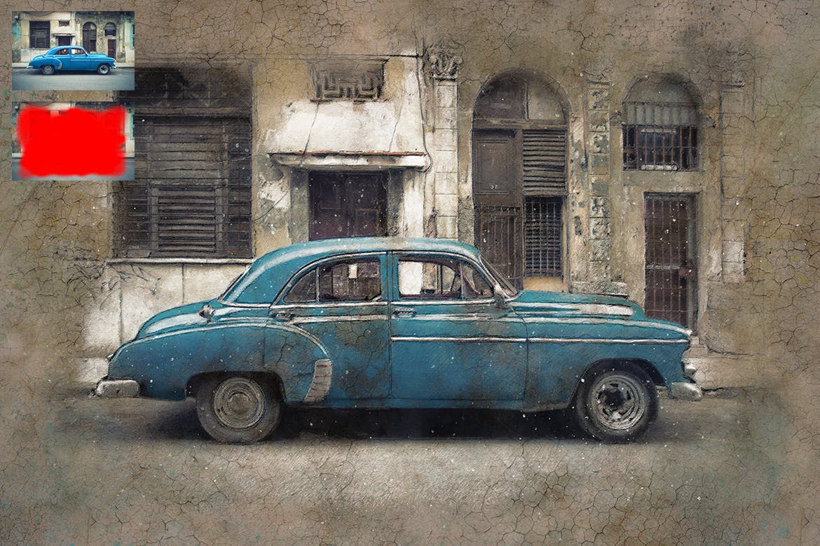 复古素描效果裂纹背景一键生成PS动作 Vintage Sketch Photoshop Action插图(2)