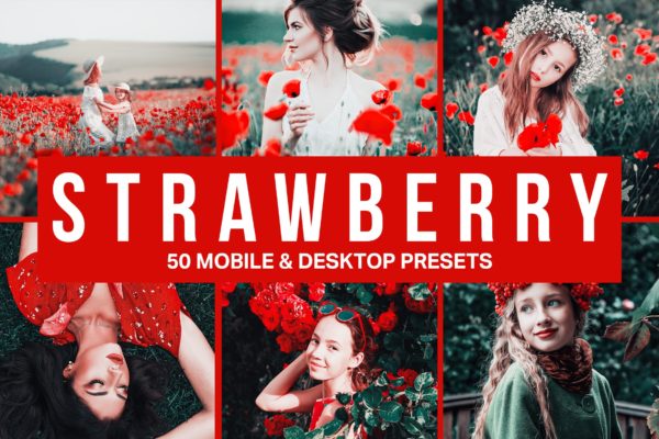 50款草莓色系照片调色滤镜素材库精选LR预设 50 Strawberry Lightroom Presets and LUTs