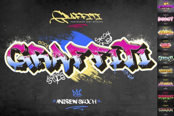 10款炫酷涂鸦效果字体样式PSD分层模板v2 Graffiti Text Effects – 10 PSD – vol 2
