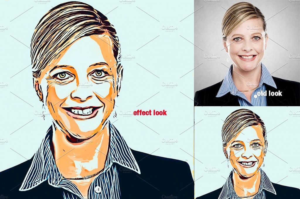 照片转逼真矢量剪影绘画效果PS动作 Portrait Cartoon Effect Action插图(2)