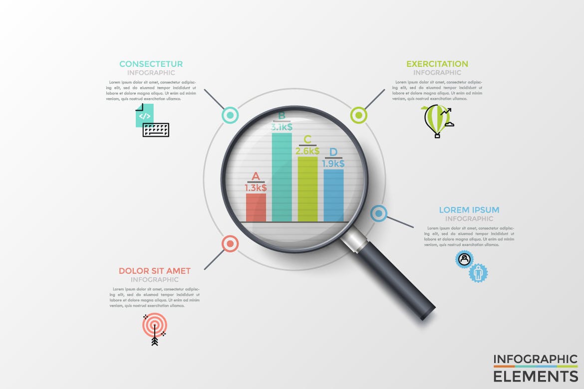 放大镜信息图表图形矢量设计模板 Objectum Infographic: Magnifier插图(6)