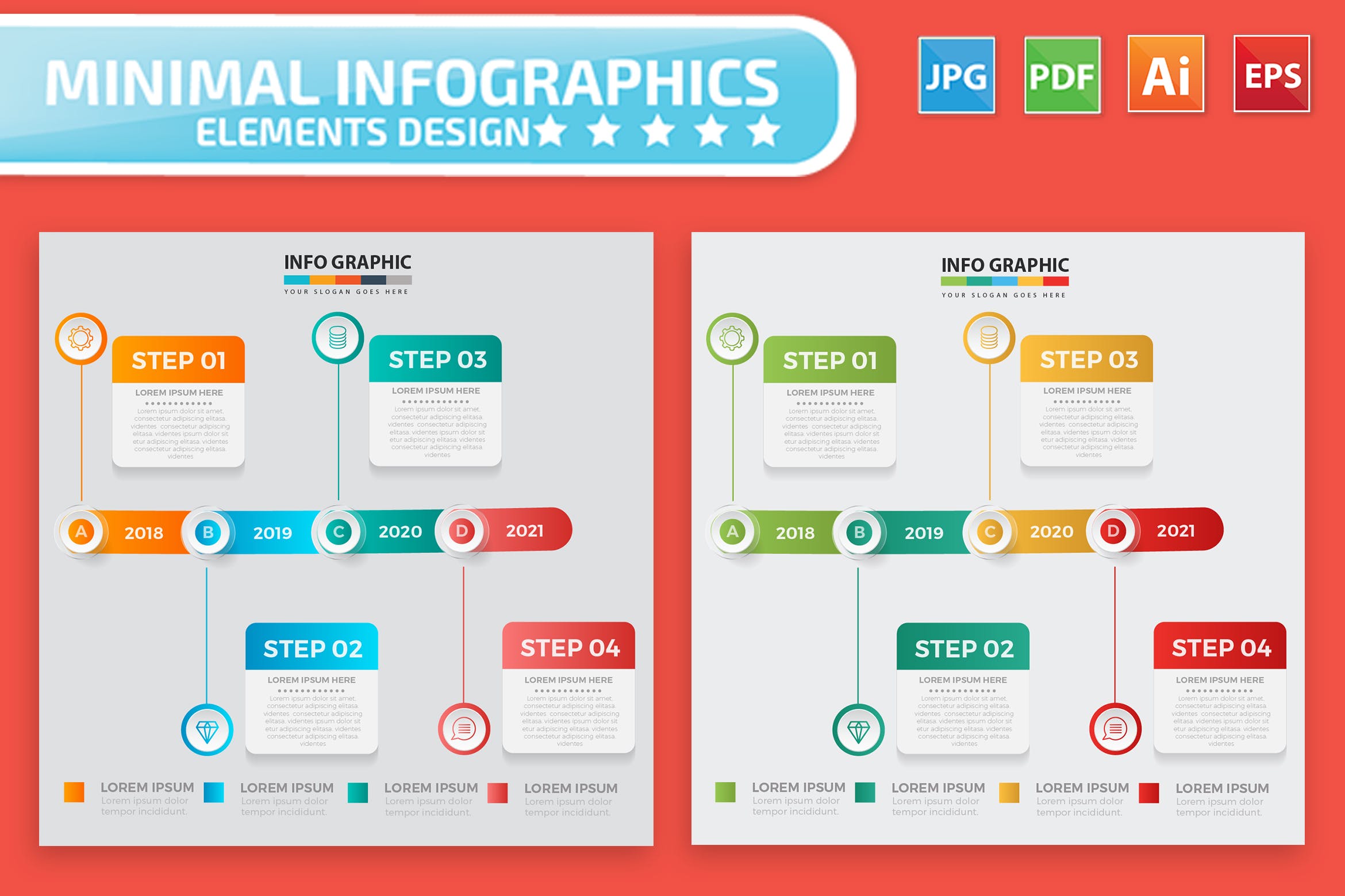 时间轴信息图表设计矢量图形素材 Timeline Infographic Elements Design插图