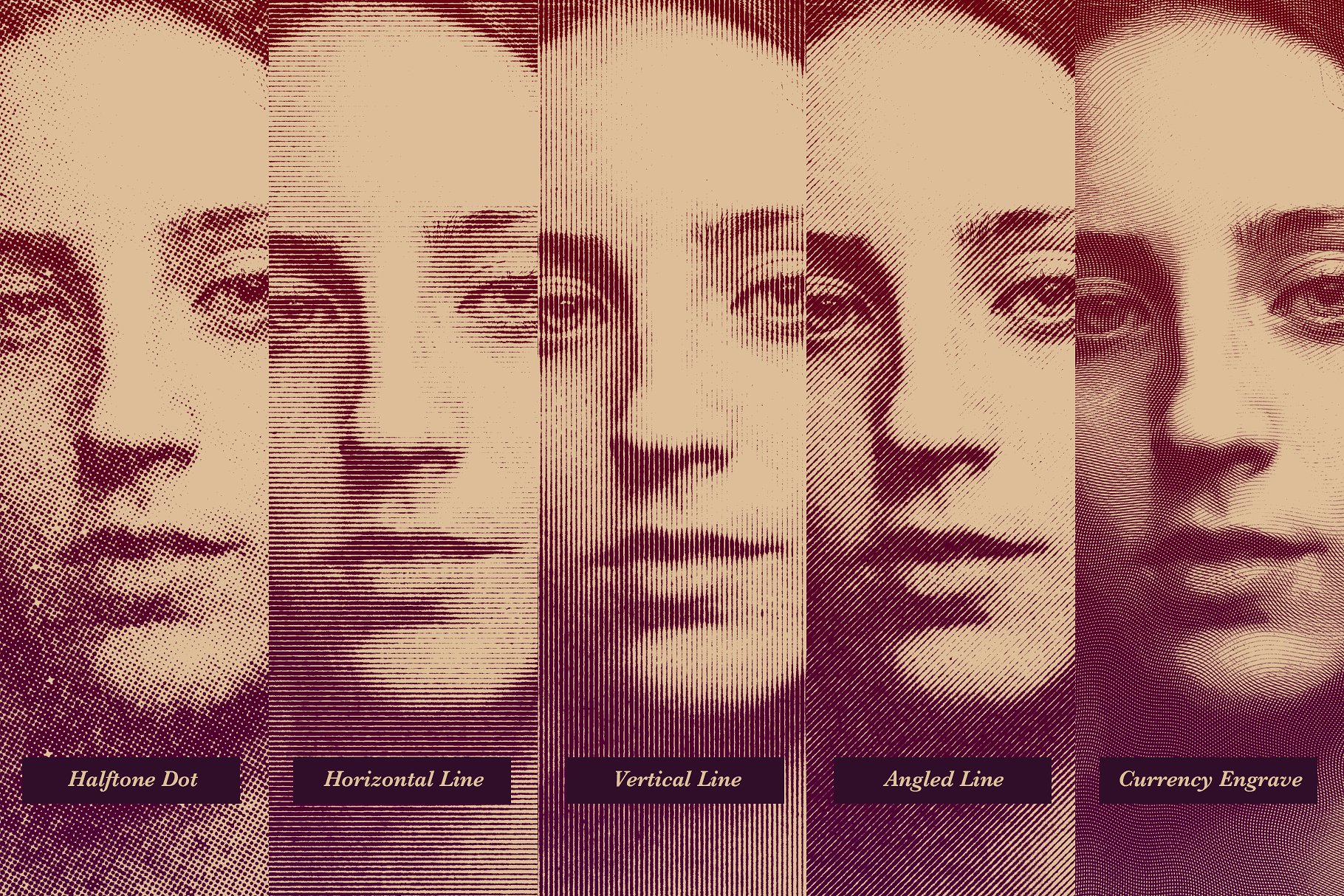 雕刻钱币凹版印刷风格照片效果处理PS动作 Engraving and Halftone Creator插图(3)