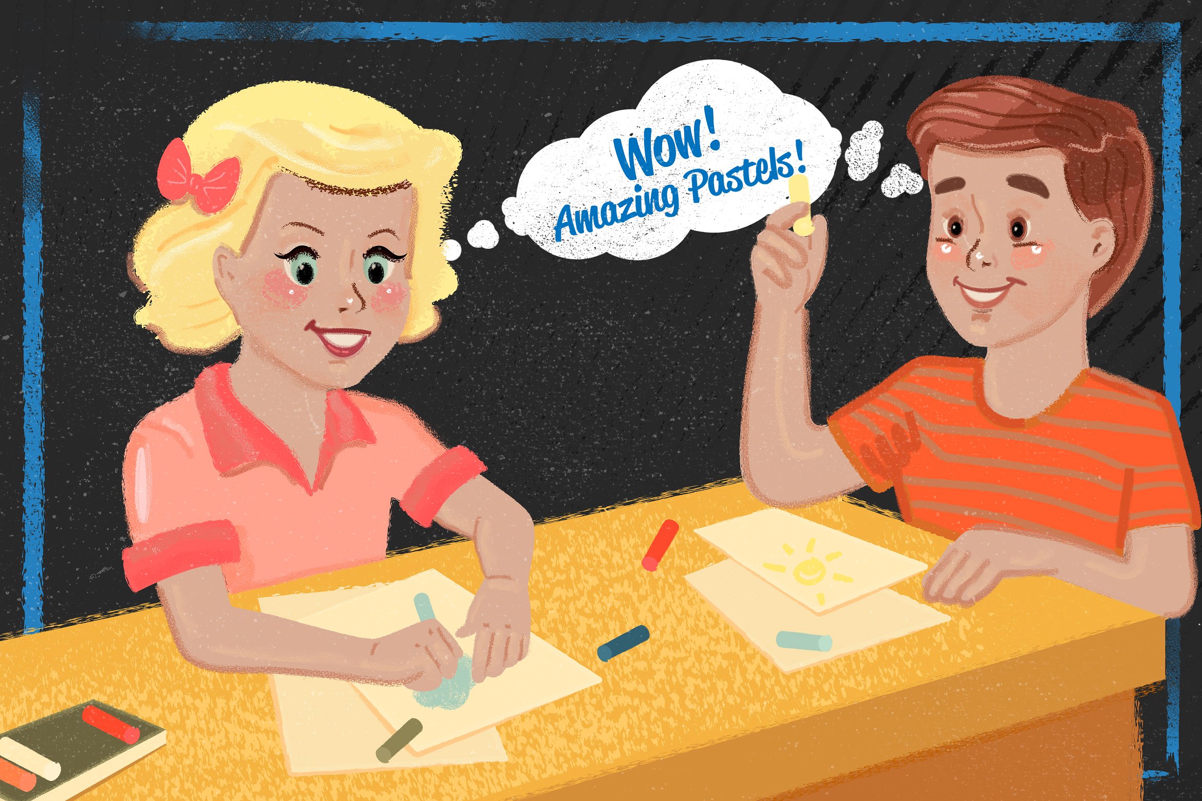 43种风格彩色蜡笔 AI&PS 笔刷集 Pastels Illustrator Brush-Kit插图(4)