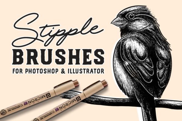 点画法艺术创作效果PS&amp;AI绘画笔刷套装 Stipple Brush Set for Photoshop and Illustrator