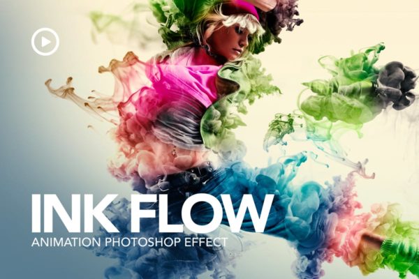 多彩墨水流动动画效果PS动作 Ink Flow Animation Photoshop Action