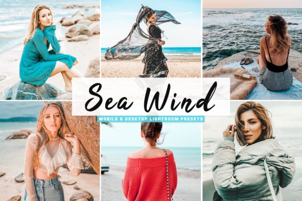 沙滩人物摄影后期调色Lightroom预设 Sea Wind Mobile &amp; Desktop Lightroom Presets