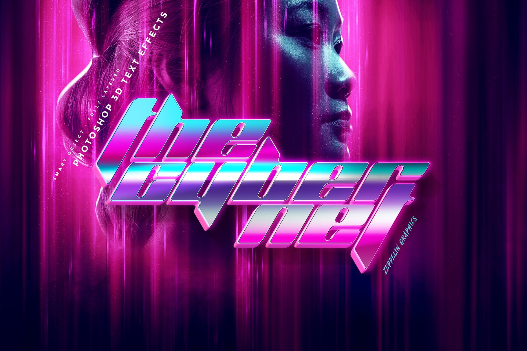 80年代网络朋克设计风格海报标题字体特效PSD模板 Cyberpunk 80s Text Effects插图(8)