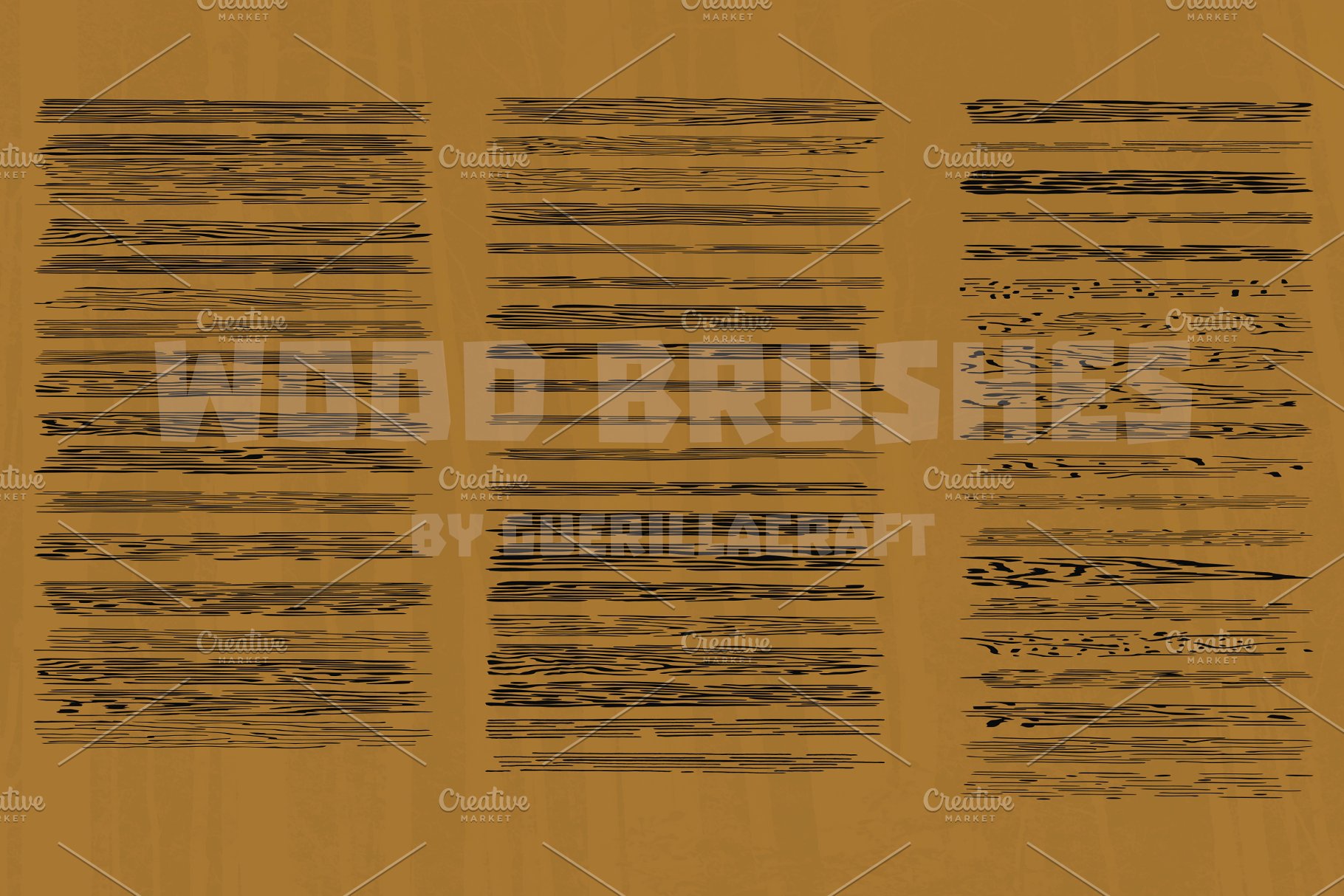 60款手绘木纹图案PS&AI笔刷 Wood brushes drawn by hand插图(2)