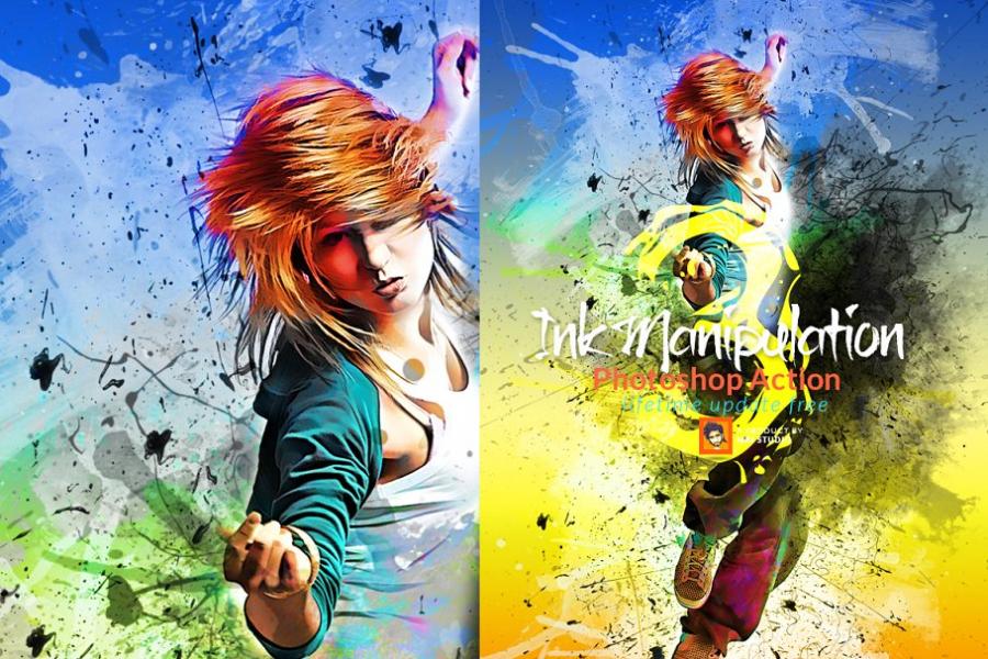 一款泼溅墨水艺术风格效果的PS动作插图