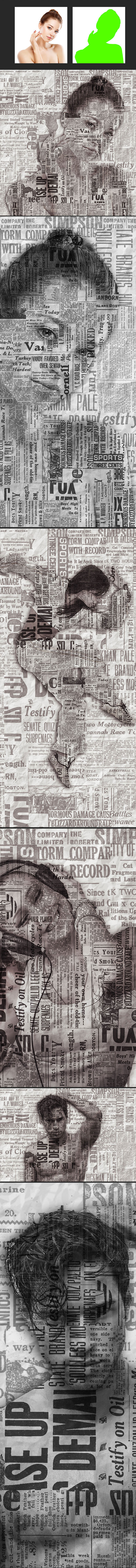 为照片叠加报纸图案风格的PS动作 Paper Print Photoshop Action插图(2)