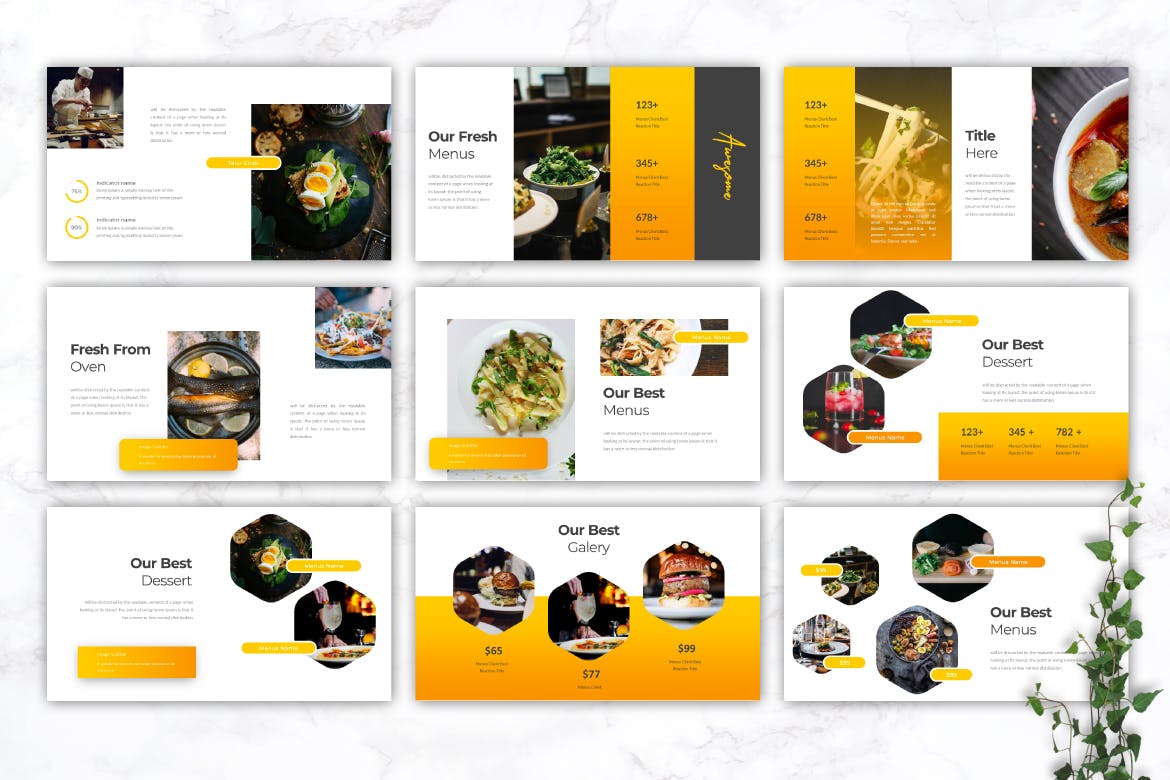 时尚高端美食高端餐厅餐饮食品食物Google Slide谷歌幻灯片演示模板（pptx）插图(1)