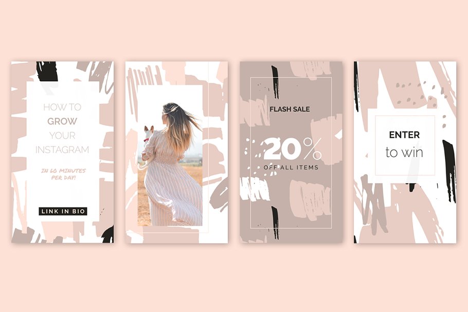 抽象图案笔刷&Instagram贴图模板 Abstract Brushed Patterns & Stories插图(6)