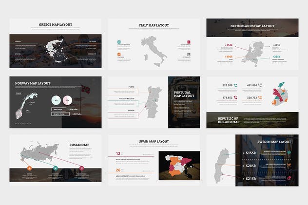 欧洲地区矢量地图PPT幻灯片模板素材 Eurove : Europe Region Vector Map Powerpoint插图(11)