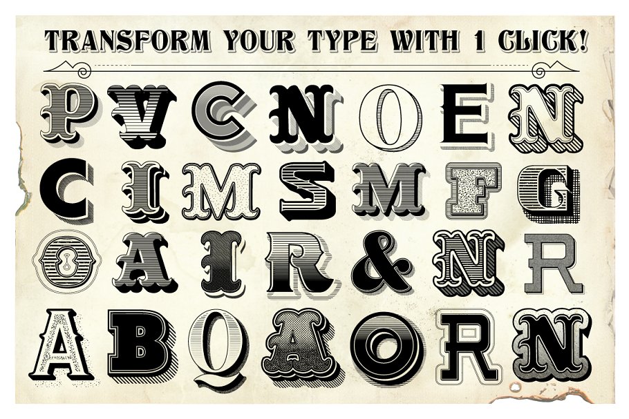 欧式复古图案风格PS字体样式 Penman Vintage Graphic Style Kit插图(1)