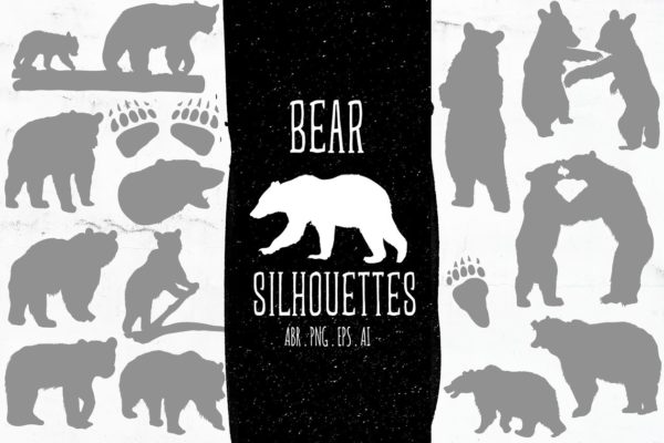 熊BB&amp;妈妈轮廓矢量图形&amp;PS笔刷 Baby &amp; Mama Bear Silhouettes