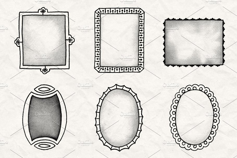 复古手绘装饰框架图形笔刷合集1 Hand Drawn Frames Brush Pack 1插图(1)