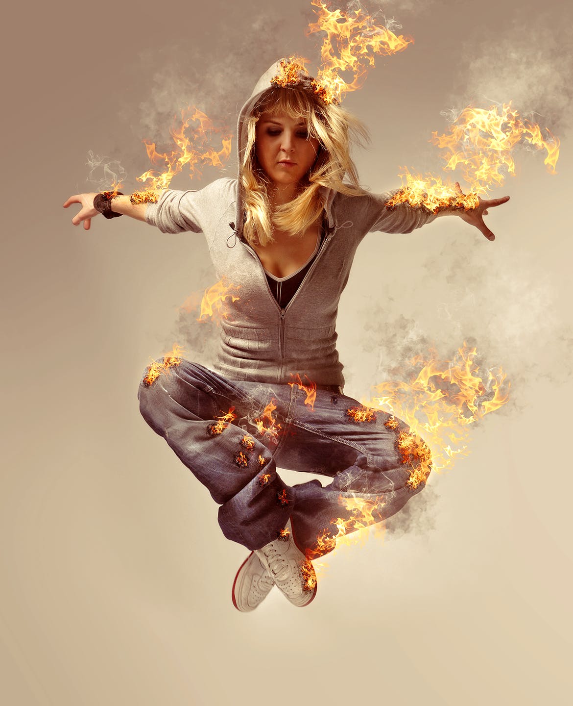 熊熊火焰照片人物燃烧特效效果PS动作 Burning Torch CS4+ Photoshop Action插图(1)