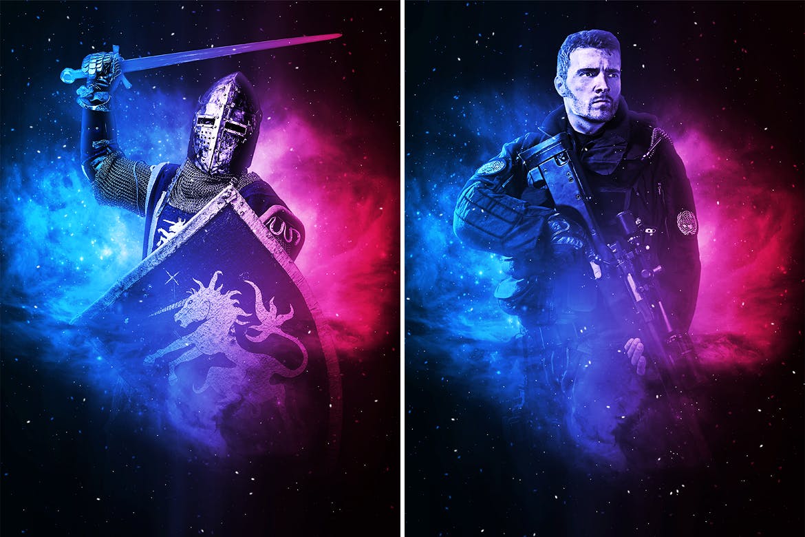 游戏主题人物海报星云效果PS动作 Nebula Photoshop Action插图(2)