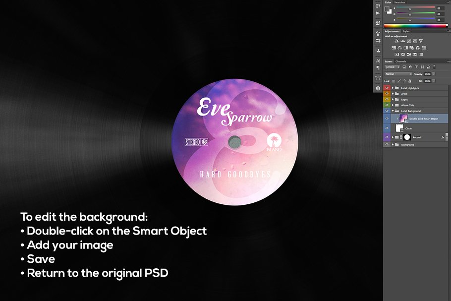 复古黑胶唱片样机模型 Vinyl Record & Label Mockup插图(2)