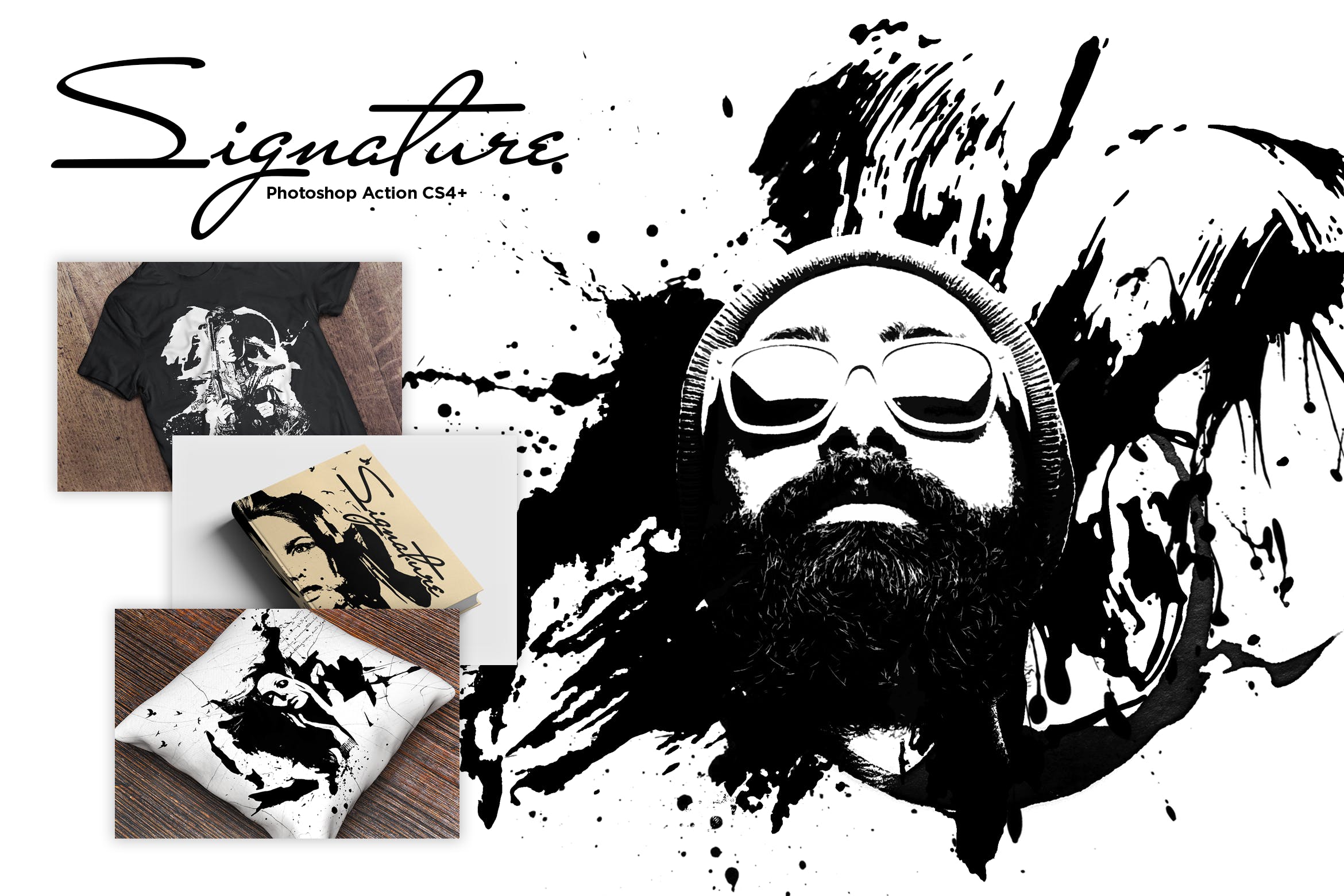 经典泼墨剪影艺术风格照片特效PS动作 Signature CS4+ Photoshop Action插图