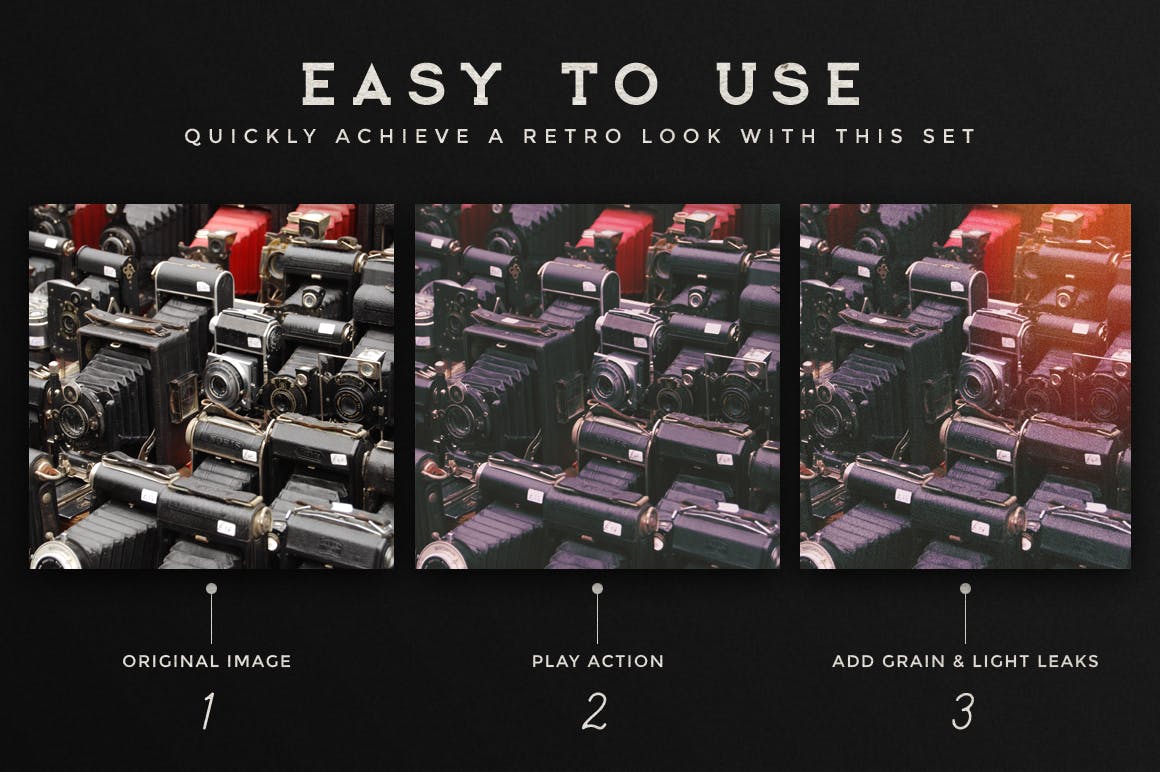 复古添加杂色照片调色滤镜PS动作合集 Photoshop Retro Photo Kit插图(3)