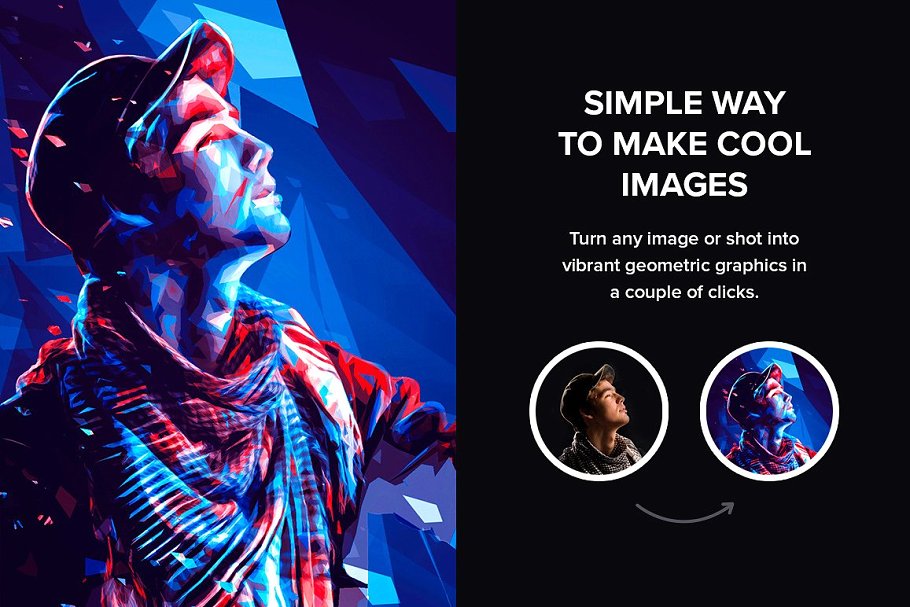 炫酷几何低多边形绘画效果PS动作 Fusion Photoshop Actions Set插图(1)