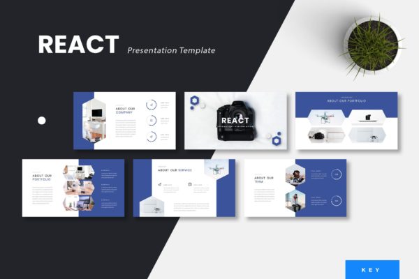 科技蓝配色风格企业推介素材库精选Keynote模板模板 React – Technology Keynote Presentation Template