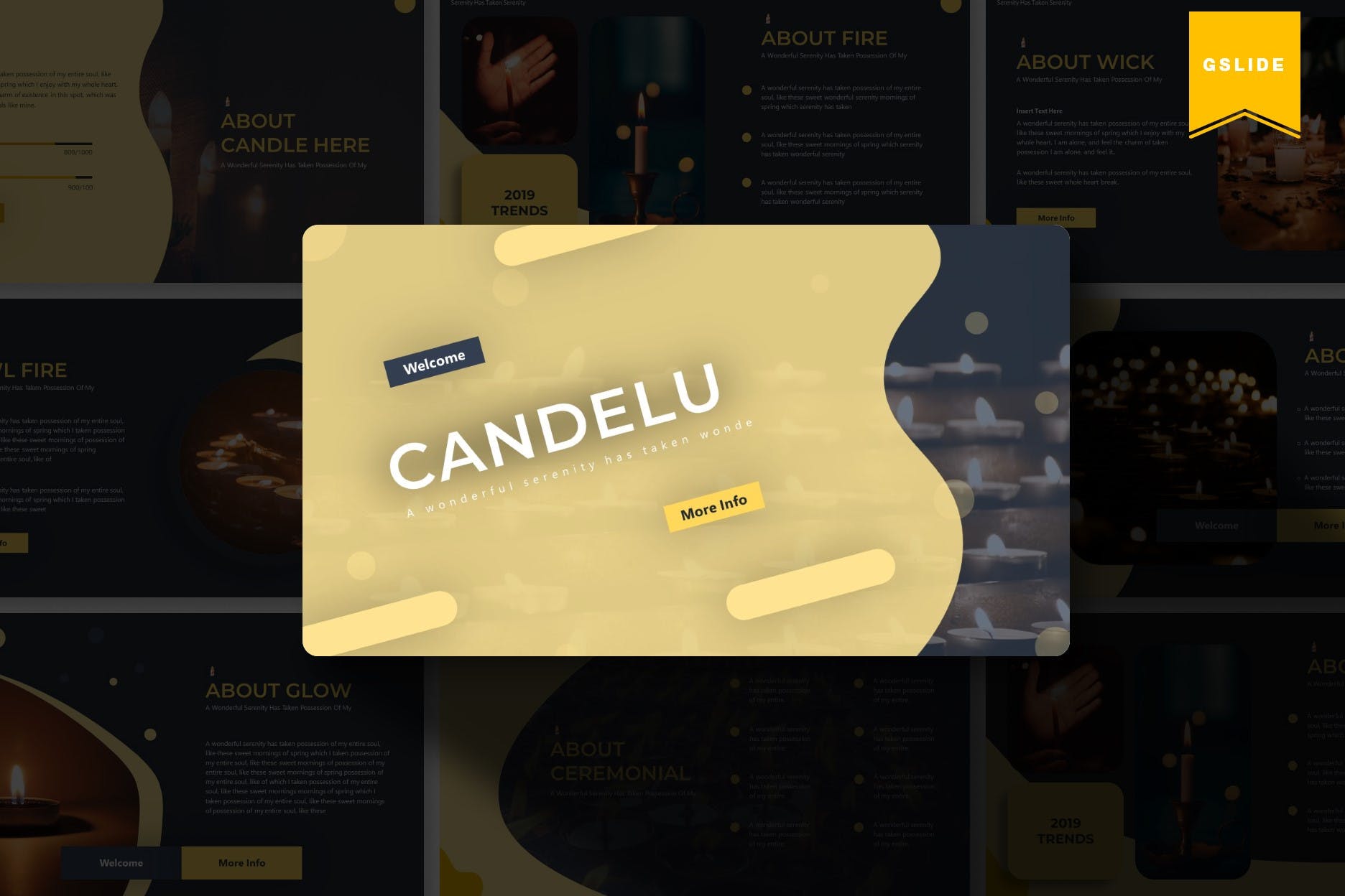 烛光蜡烛元素版式设计素材库精选谷歌演示模板 Candelu | Google Slides Template插图